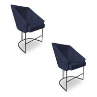 Kit 2 Poltronas Luxo Alana Suede Base Ferro Preto - Pallazio Cor:Azul Marinho