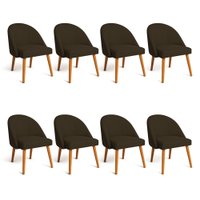 Kit 08 Cadeiras Poltrona de Jantar Luna Suede Marrom Pés Palito Castanho - Pallazio