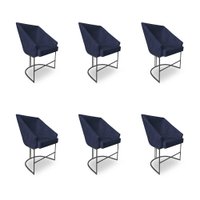 Kit 6 Poltronas Luxo Alana Suede Base Ferro Preto - Pallazio Cor:Azul Marinho