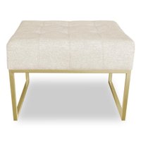 Kit 02 Puffs Lisa Linho Base Metálica Industrial Dourado - Pallazio