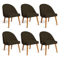 Kit 06 Cadeiras Poltrona de Jantar Luna Suede Marrom Pés Palito Castanho - Pallazio