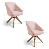 Kit 2 Poltronas Giratórias Alana Suede Rosa Bebê Base de Madeira - Pallazio