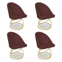 Kit 04 Cadeiras Poltrona de Jantar Bela Suede Marsala Base Metálica Luxo Dourado - Pallazio