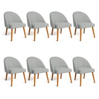 Kit 08 Cadeiras Poltrona de Jantar Luna Suede Cinza Pés Palito Castanho - Pallazio