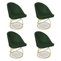 Kit 04 Cadeiras Poltrona de Jantar Bela Suede Verde Base Metálica Luxo Dourado - Pallazio
