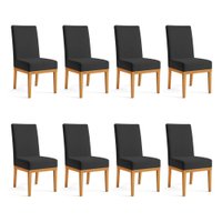Kit 8 Cadeiras de Jantar Brisa Suede Base de Madeira - Pallazio Cor:Preto
