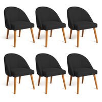 Kit 06 Cadeiras Poltrona de Jantar Luna Suede Preto Pés Palito Castanho - Pallazio