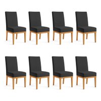Kit 8 Cadeiras de Jantar Brisa Suede Preto Base de Madeira