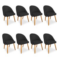 Kit 8 Cadeiras de Jantar Bela Veludo Preto Pés Palito Castanho - Pallazio