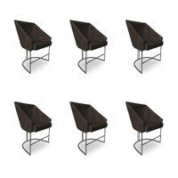Kit 6 Poltronas Luxo Alana Suede Marrom Base Ferro Preto - Pallazio