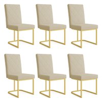 Kit 06 Cadeiras de Jantar Estofada Siena Linho Dourado Base de Ferro Dourada - Pallazio
