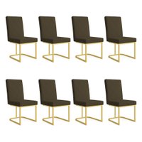 Kit 08 Cadeiras de Jantar Estofada Siena Linho Marrom Café Base de Ferro Dourada - Pallazio