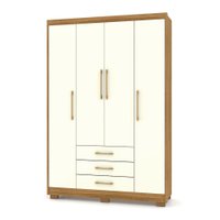 Guarda Roupa Solteiro 4 Portas e 3 Gavetas Valência Nature/Champanhe - Pallazio