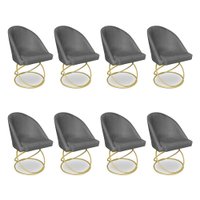 Kit 08 Cadeiras Poltrona de Jantar Bela Veludo Grafite Base Metálica Luxo Dourado - Pallazio