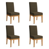 Kit 4 Cadeiras de Jantar Solana Linho Base de Madeira - Pallazio Cor:Marrom Café