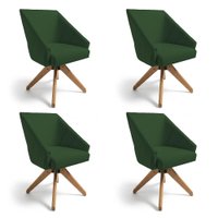 Kit 4 Poltronas Giratórias Alana Suede Base de Madeira - Pallazio Cor:Verde