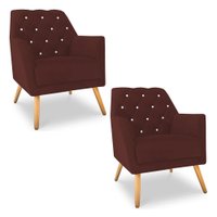 Kit 2 Poltronas Velvet Strass Veludo Pés de Madeira Marsala