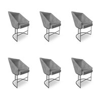 Kit 6 Poltronas Luxo Alana Suede Base Ferro Preto - Pallazio Cor:Grafite