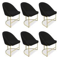 Kit 06 Cadeiras Poltrona de Jantar Bela Veludo Preto Base Metálica Industrial Dourado - Pallazio