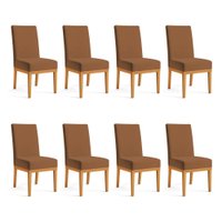 Kit 8 Cadeiras de Jantar Brisa Veludo Base de Madeira - Pallazio Cor:Terracota