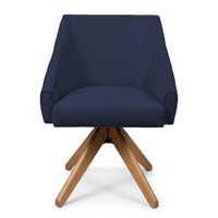Kit 2 Poltronas Giratórias Alana Veludo Base de Madeira - Pallazio Cor:Azul Marinho
