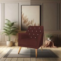 Kit 2 Poltronas Velvet Strass Veludo Pés de Madeira - Pallazio Cor:Marsala