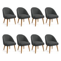 Kit 08 Cadeiras Poltrona de Jantar Estofada Luna Boucle Grafite Pés Palito Castanho - Pallazio