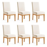 Kit 6 Cadeiras de Jantar Brisa Suede Bege Base de Madeira - Pallazio