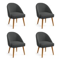 Kit 04 Cadeiras Poltrona de Jantar Estofada Luna Boucle Grafite Pés Palito Castanho - Pallazio