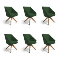 Kit 6 Poltronas Giratórias Alana Suede Base de Madeira - Pallazio Cor:Verde