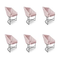 Kit 6 Poltronas Luxo Alana Suede Rosa Bebê Base Ferro Preto - Pallazio