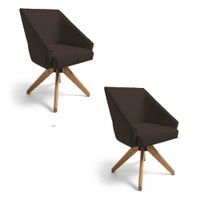 Kit 2 Poltronas Giratórias Alana Suede Base de Madeira - Pallazio Cor:Marrom