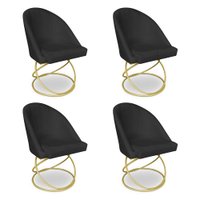 Kit 04 Cadeiras Poltrona de Jantar Bela Suede Preto Base Metálica Luxo Dourado - Pallazio