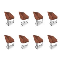 Kit 8 Poltronas Luxo Alana Veludo Base Ferro Preto - Pallazio Cor:Terracota
