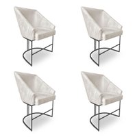 Kit 4 Poltronas Luxo Alana Veludo Bege Base Ferro Preto - Pallazio
