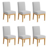 Kit 6 Cadeiras de Jantar Solana Boucle Base de Madeira - Pallazio Cor:Cinza