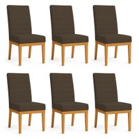 Kit 6 Cadeiras de Jantar Solana Veludo Marrom Base de Madeira - Pallazio