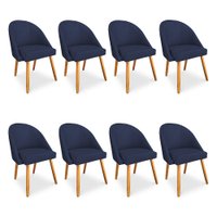 Kit 8 Cadeiras de Jantar Bela Veludo Azul Marinho Pés Palito Castanho - Pallazio