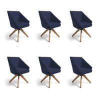 Kit 6 Poltronas Giratórias Alana Veludo Base de Madeira - Pallazio Cor:Azul Marinho