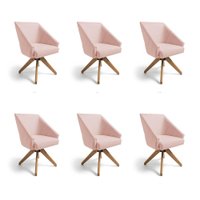 Kit 6 Poltronas Giratórias Alana Suede Base de Madeira - Pallazio Cor:Rosa Bebê