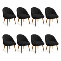 Kit 08 Cadeiras Poltrona de Jantar Estofada Luna Boucle Preto Pés Palito Castanho - Pallazio