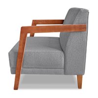 Kit 02 Poltronas Decorativa Natália Linho Base em Madeira Castanho - Pallazio