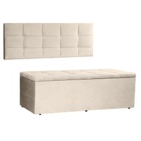 Kit Painel e Calçadeira Baú Casal 1,40m Roma Suede - Pallazio