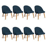 Kit 08 Cadeiras Poltrona de Jantar Luna Suede Azul Marinho Pés Palito Castanho - Pallazio