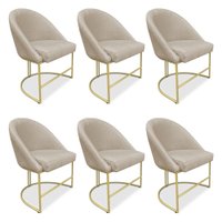 Kit 06 Cadeiras Poltrona de Jantar Bela Veludo Bege Base Metálica Industrial Dourado - Pallazio