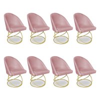 Kit 08 Cadeiras Poltrona de Jantar Bela Veludo Rosê Base Metálica Luxo Dourado - Pallazio