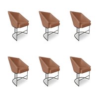Kit 6 Poltronas Luxo Alana Bouclê Base Ferro Preto - Pallazio Cor:Terracota