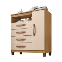 Cômoda Sapateira 1 Porta e 4 Gavetas Monique Carvalho/Off White - Pallazio