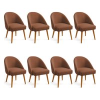 Kit 08 Cadeiras Poltrona de Jantar Estofada Luna Boucle Terracota Pés Palito Castanho - Pallazio