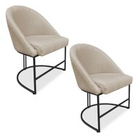Kit 02 Cadeiras Poltrona de Jantar Bela Veludo Bege Base Metálica Industrial Preto - Pallazio